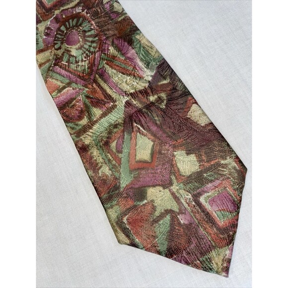 Saks Fifth Avenue Men’s Dress Tie Size 57” Multicolor Geometric Silk Business - Picture 1 of 12